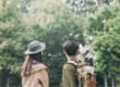 Couple exploring a green landscape while travelling